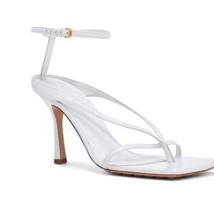 Auth NEW Bottega Stretch Square Toe Leather White Strappy Heel sandal 37.5 7 7.5